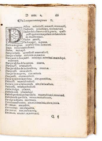 (MEXICAN IMPRINT--1555.) Molina, Alonso de. Aquí comiença un vocabulario en la lengua Castellana y Mexicana.